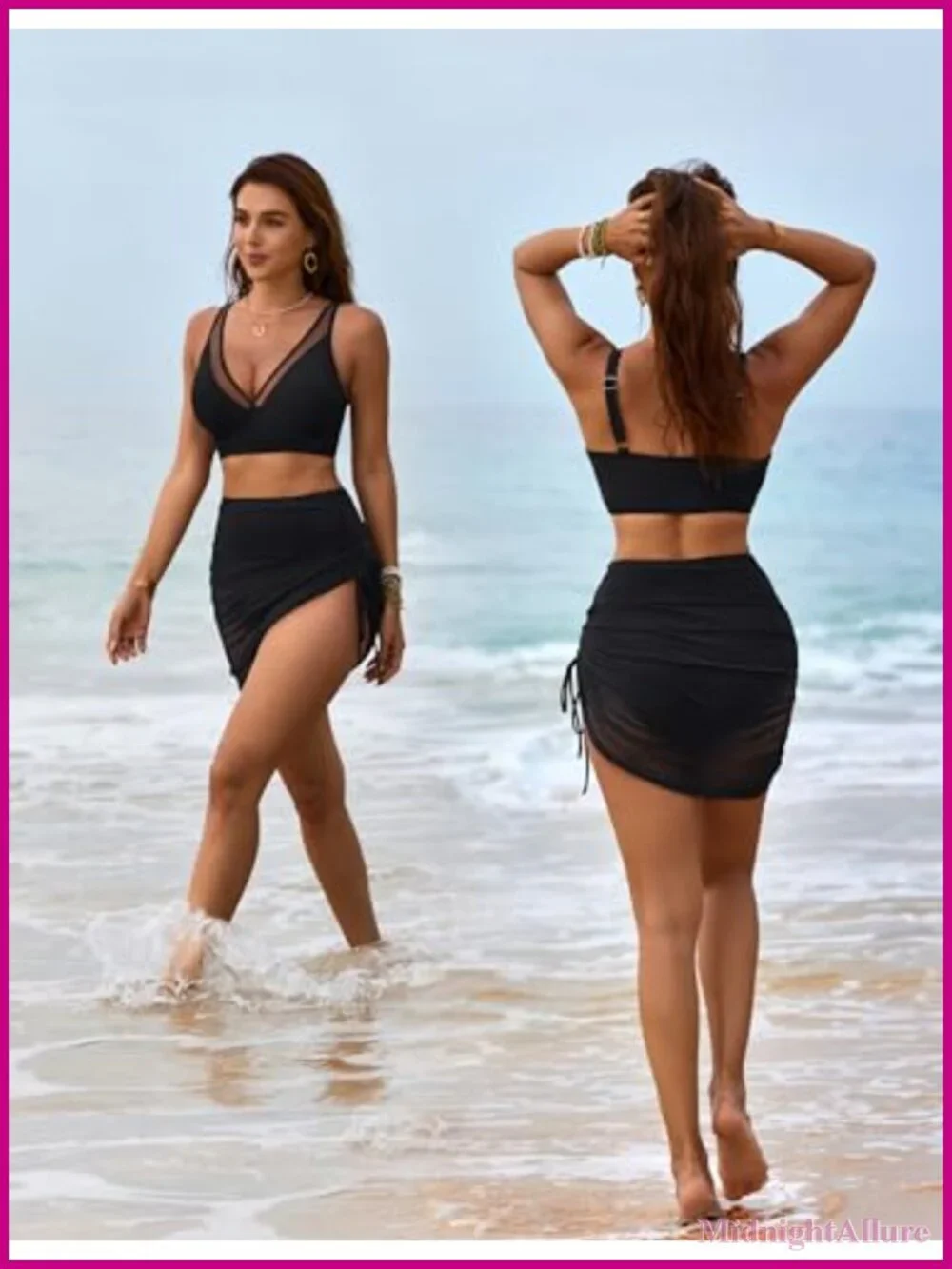 Women's Mesh Swim Skirt Bikini High Waisted Tummy Control 2 Piece